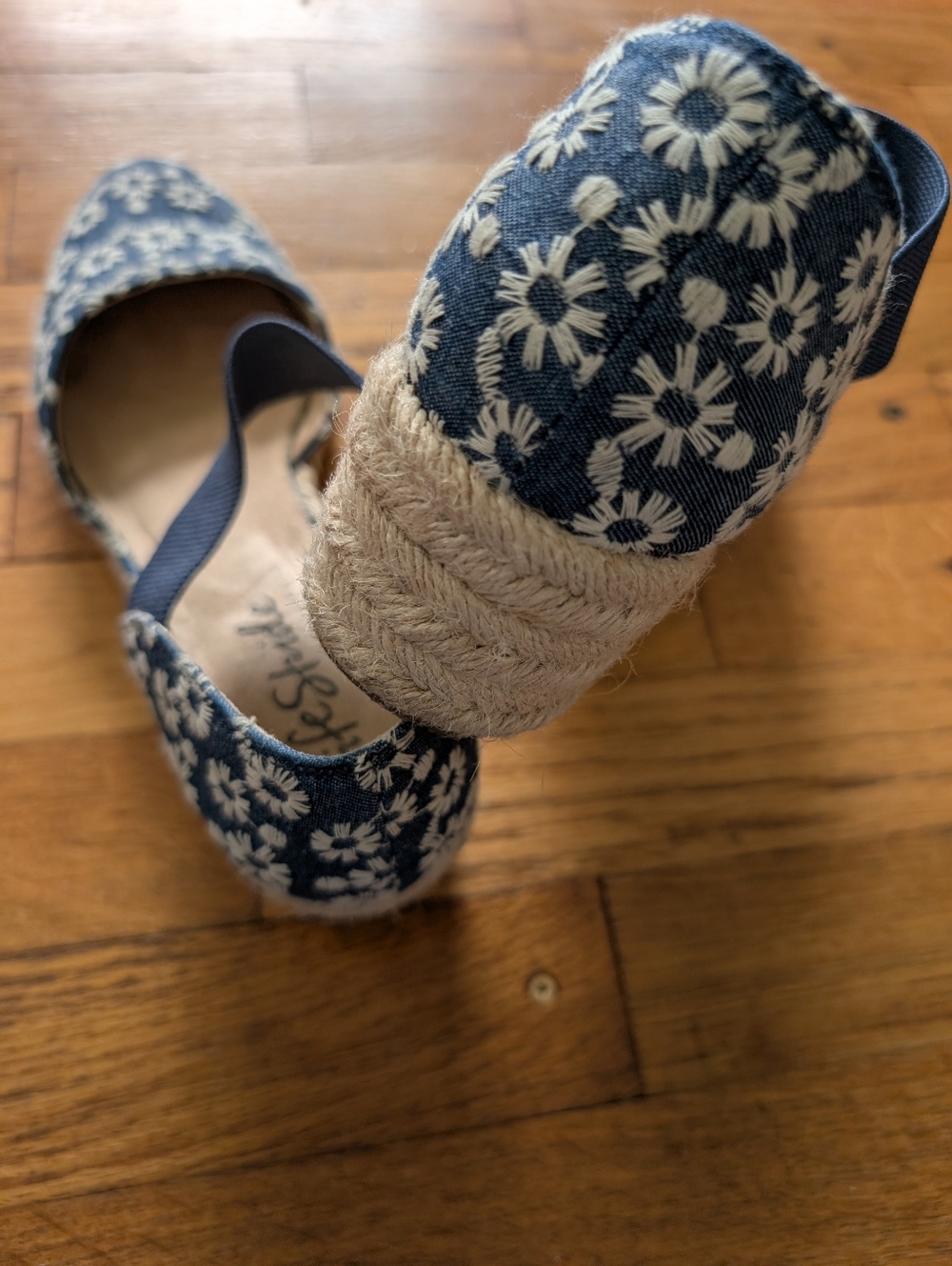 Life Stride Blue Espadrille w/ White Daisy Embroidery Wedge Sandals - Picture 6 of 7